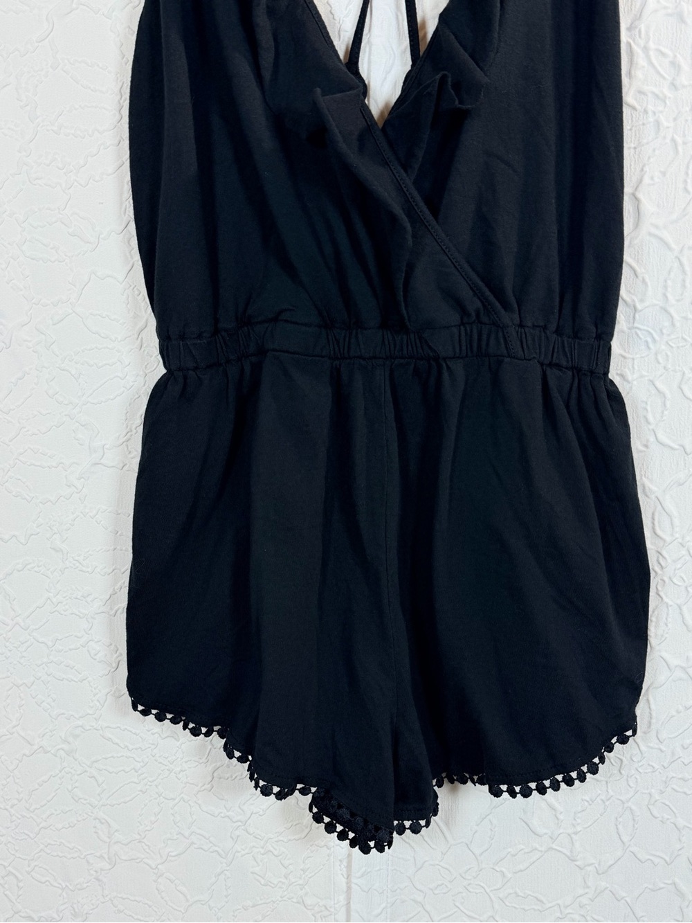 Topshop Plunging Ruffle Faux Wrap Tie Back Fringe Romper Sz S - Picture 3 of 11
